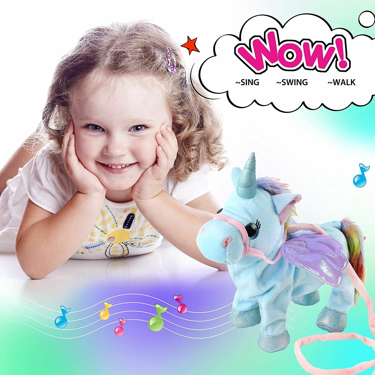 Unicorn Toy Singing Walking Kid Baby Kids Gift Plush Leash Stuffed Soft