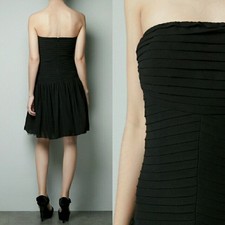     ZARA Black Pintuck Shutter Pleated Strapless Cocktail LBD Dress S,M M3020  