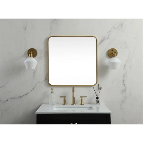 Elegant Decor Evermore 24x24" Soft Corner Square Metal Mirror in Brass - Picture 5 of 7