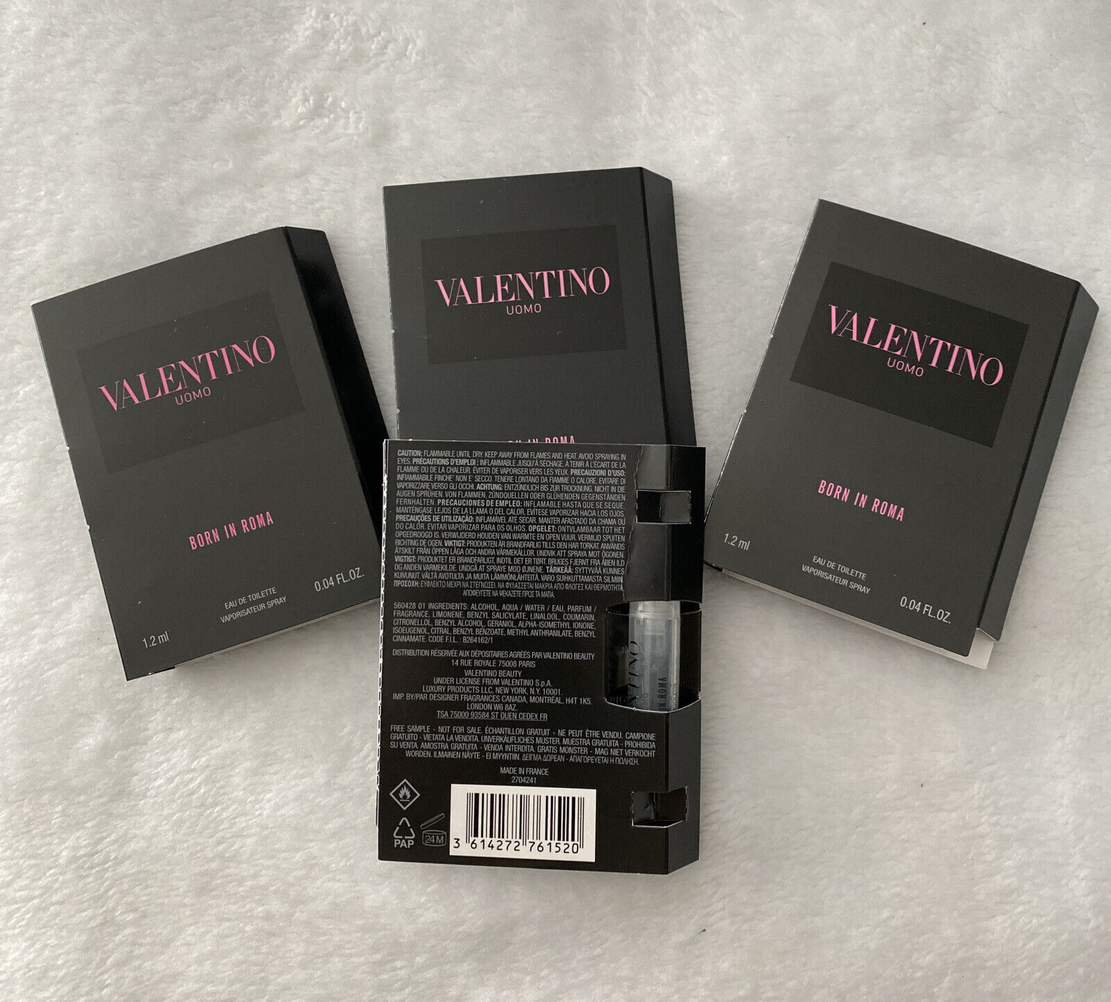 4 x Valentino UOMO BORN IN ROMA EAU DE TOILETTE Mens Cologne Sample 0.04oz/1.2ml