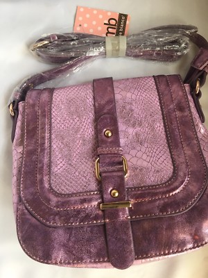 Melie Bianco Jewel Metallic Pink/Lilac Saddle Purse New