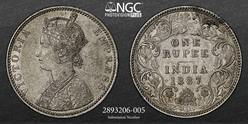 British India 1887 (B) Rupee NGC AU 58