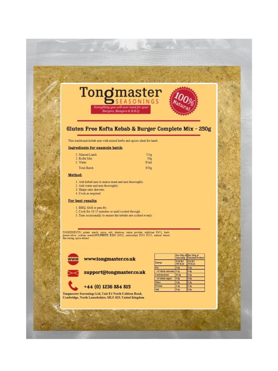 Gluten Free Kofta Kebab & Burger Complete Mix  - 250g