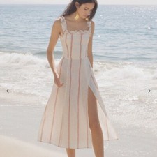 Reformation Lavender Dress Sleeveless White Red Stripe Midi Dress New Size 12