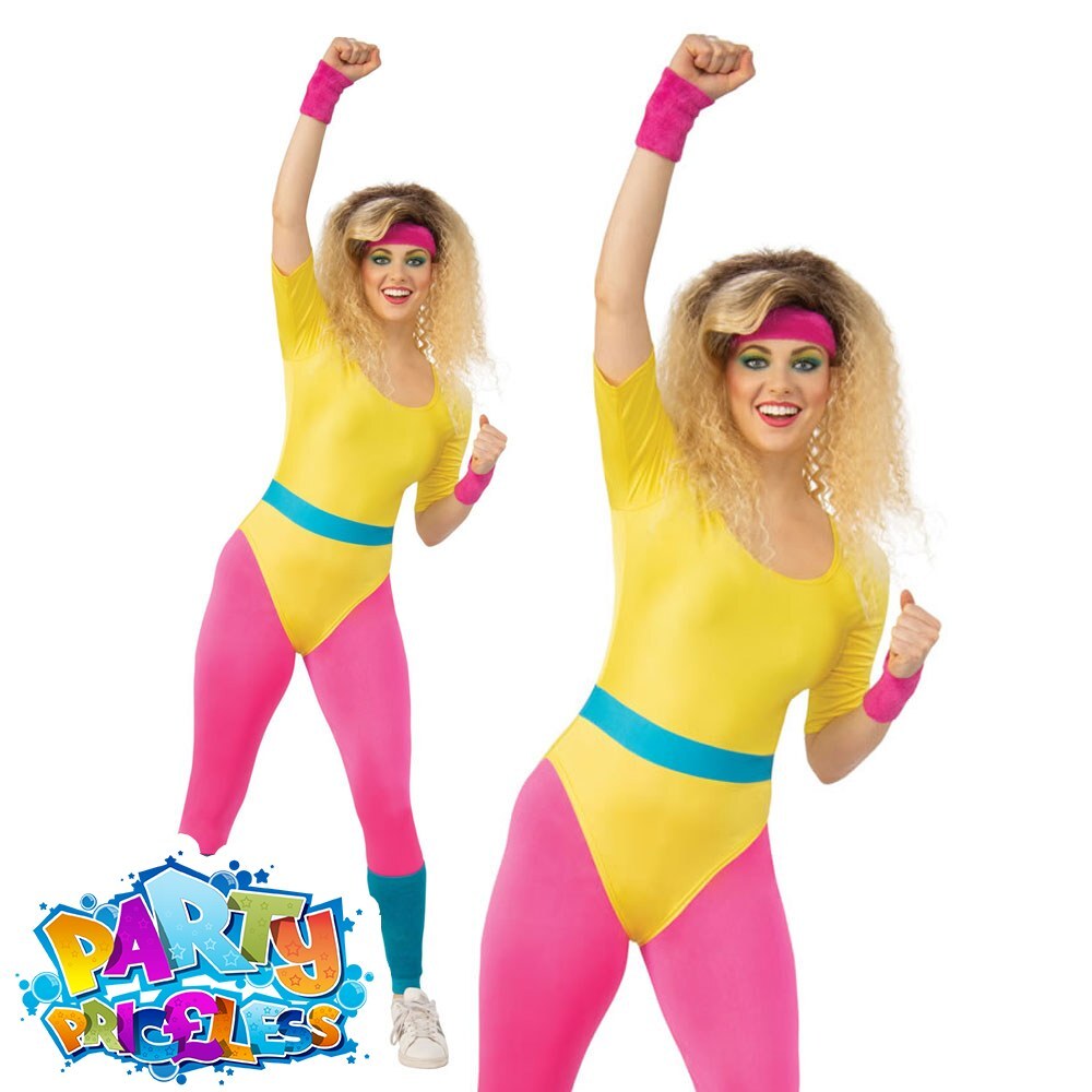 Ladies 80s Aerobics Costume Retro Fitness Instructor Adult Fancy Dress  Outfit | eBay