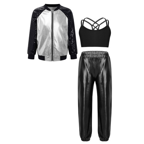 Kids Girls Tracksuits Street Dancing Set Dance Outfits Long Sleeve Pants Jazz - Picture 86 of 103
