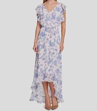 $134 Tommy Hilfiger Women's Pink Floral Tie Neck High-Low Flare Dress Size 10