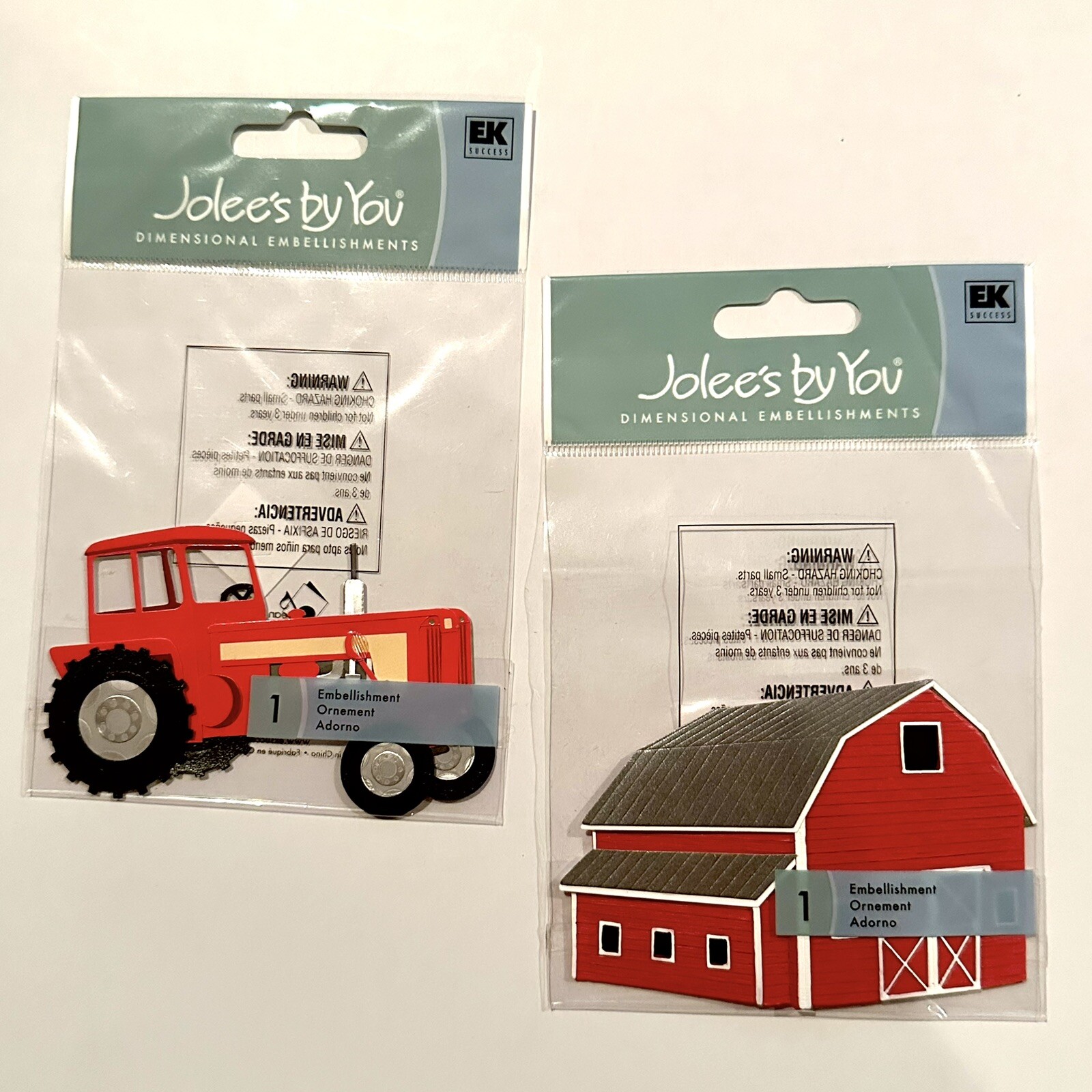 Lot Of 2 Jolee's Boutique Dimensional Stickers ~ Red Barn & Tractor