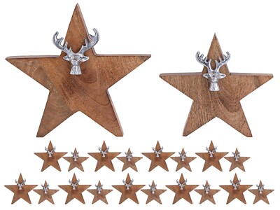 Holzfigur Stern 2er Set mit Hirschkopf Größe 25/19cm Masterbox 10-teilig Aufstel
