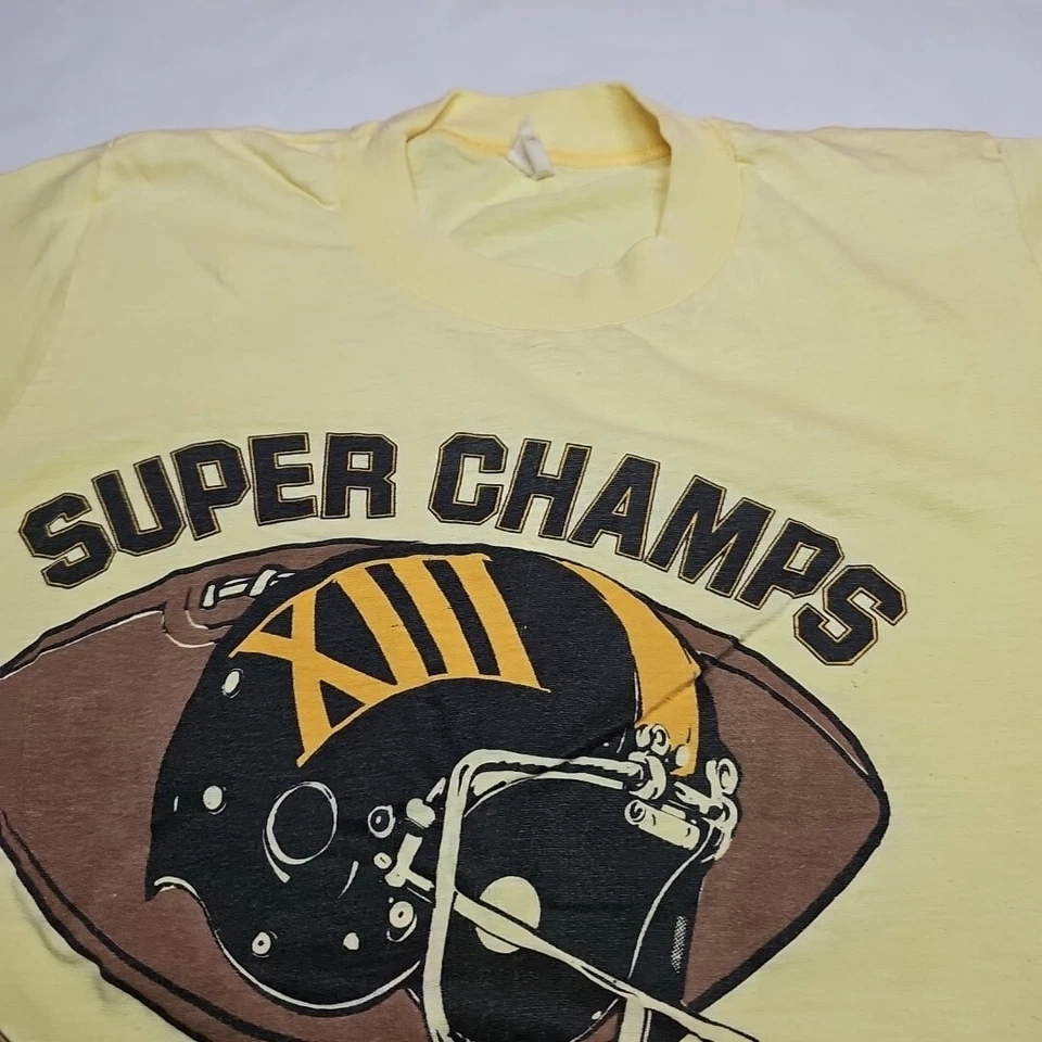 Camiseta De Colección 1979 Super Bowl 13 XIII Adulto Hombre Grande Amarillo Steelers Vaqueros Foto 3 de 4