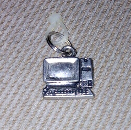 VINTAGE SIVER 80s 90s COMPUTER PC TOWER KEYBOARD MONITOR CHARM PENDANT UNWORN