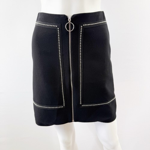 Maje Black Jupe Courte Zip Up Mini Skirt Size 34 US XS Studded Preppy NEW - Picture 3 of 11