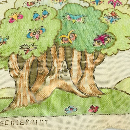 Hand Painted Needlepoint Pattern Canvas Owl Eyes in Tree Whimsy Peek A Boo - Picture 7 of 8