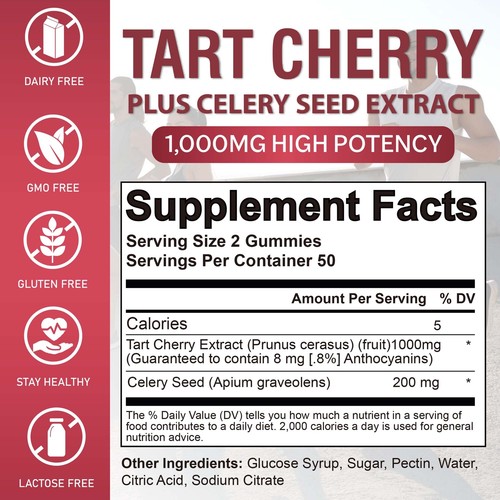 Tart Cherry - Celery Seed - Relieves Joint & Muscle Fatigue, Sleep Support - Picture 2 of 13