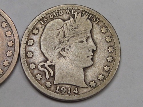 2 Silver Barber Quarters: 1892 & 1914-d. #32 - 第 3/7 張圖片