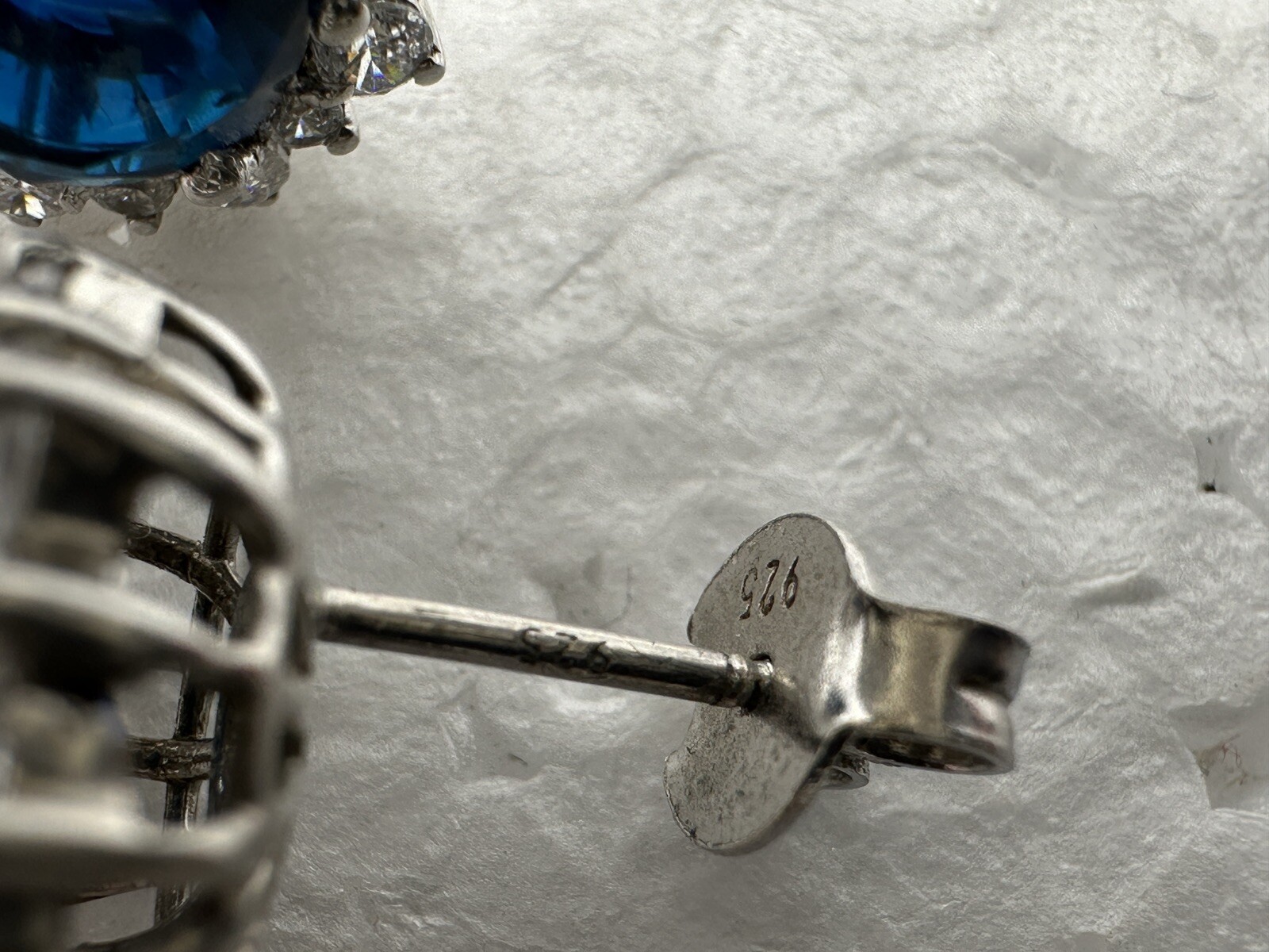 Womens 925 Sterling Silver Dark Blue & CZ Cluster Stud Earrings