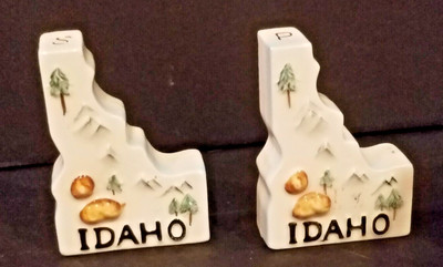 Vintage State of Idaho Map Outline Potato Mountains Salt & Pepper Shakers Japan