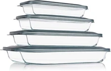 8 Pieces Glass Baking Dish with Lids Rectangular Glass Baking Pan Bakeware Set