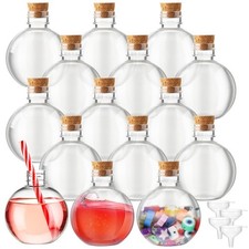 15 Packs 8 oz Ball Shape Plastic Sand Art Bottles, Lids, Funnel, Wooden Cork