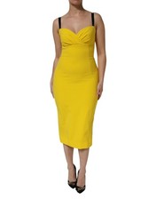 Dolce & Gabbana Yellow Polyester Sleeveless Sheath Midi Women's Dress Authentic