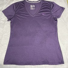 Nike Dri-Fit Womens Shirt V-Neck Short Sleeve Training Purple Size Large
