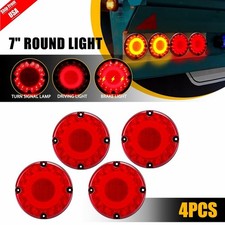 4pc 7 In Round Red Led Tail Light Brake Turn Signal Drl Truck Bus Trailer Van