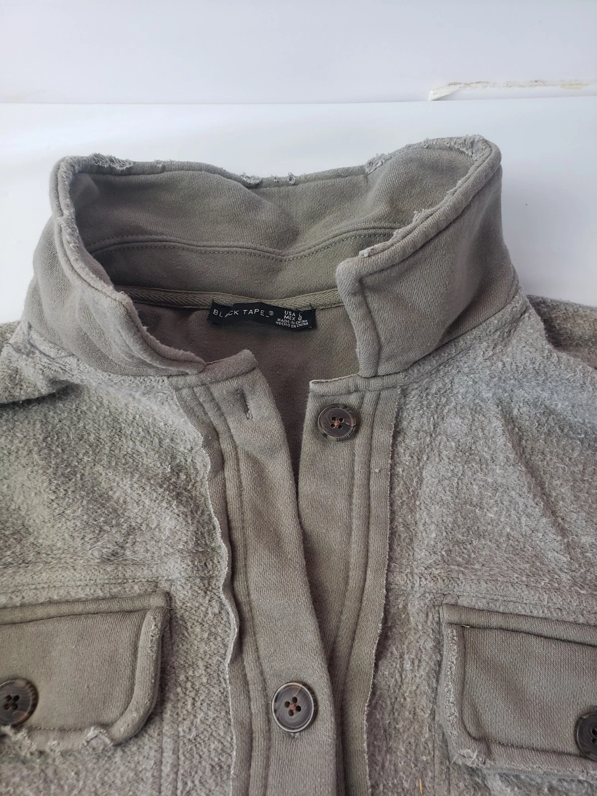 Black Tape Men's Jacket L Gray Solid Fleece Button-Front Stand-Up Pockets image 3