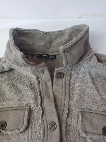 Black Tape Men's Jacket L Gray Solid Fleece Button-Front Stand-Up Pockets image 3