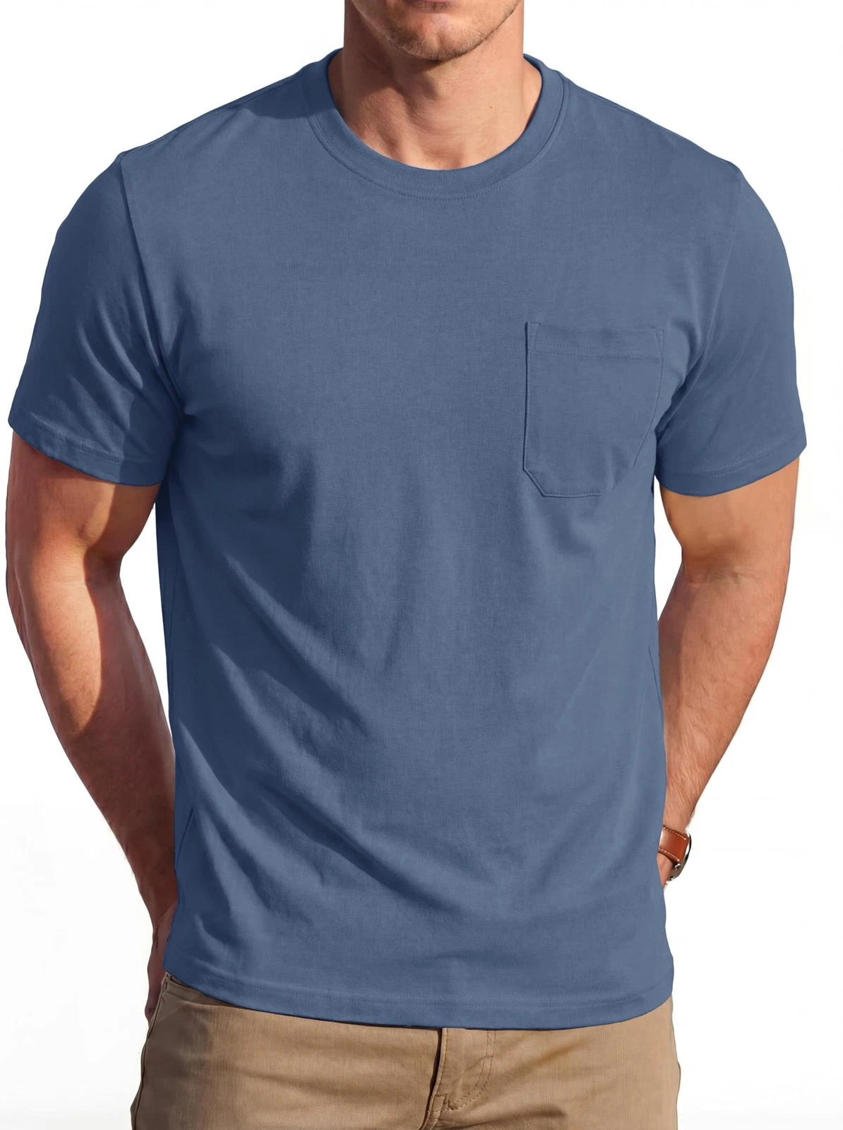 Mens Pocket Tee Shirts Cooling UPF 50+ Short Sleeve Crewneck Tee Cotton Casua...