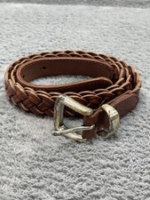 Talbots Belt Womans Small Brown Braided Genuine Leather Silver Buckle 6004