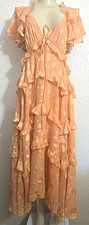 Asos Designs Dress Backless Peach Orange Fall Flowy Tiered Ruffles Size 4 NWT