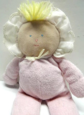 Eden Terry Cloth Pink Baby Doll Blonde Hair Blue Eyes Gingham Bonnet 11" Plush