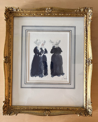 The Artwork of Jean Lay Sauls Framed Impressionist Watercolor of Three Nuns