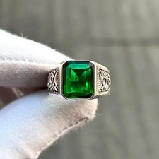 Emerald Ring 925 Sterling Silver Men s Textured Band Stylish Statement Jewelry