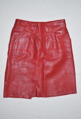 Lederrock Vintage Rot echtes Leder Midi Rock Minirock knielang XS S 34 36