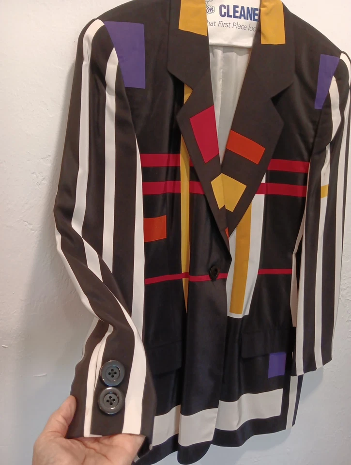 Винтажный шелк размер 8 Linda Allard Ellen Tracy костюм через плечо ретро блейзер куртка юбка - Изображение 2 из 4