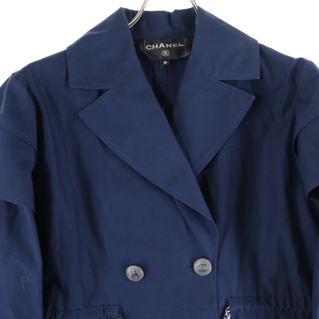 CHANEL Coco Mark Button Double Breasted Tweed Drawstring Cotton Long Coat Used 7 thumbnail 3