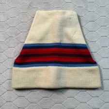 VTG Wigwam Mills Beanie Ski Hat USA Made 100% Virgin Wool Striped Worn Look