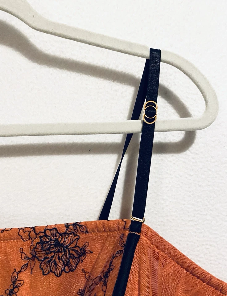 Lencería coqueta Lela Rose Cacique Bustier para mujer 26 28 coral naranja negro de encaje Foto 2 de 4