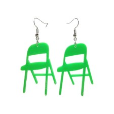 Large Green Acrylic Folding Chair Style Drop Earrings Unique Statement Funky New