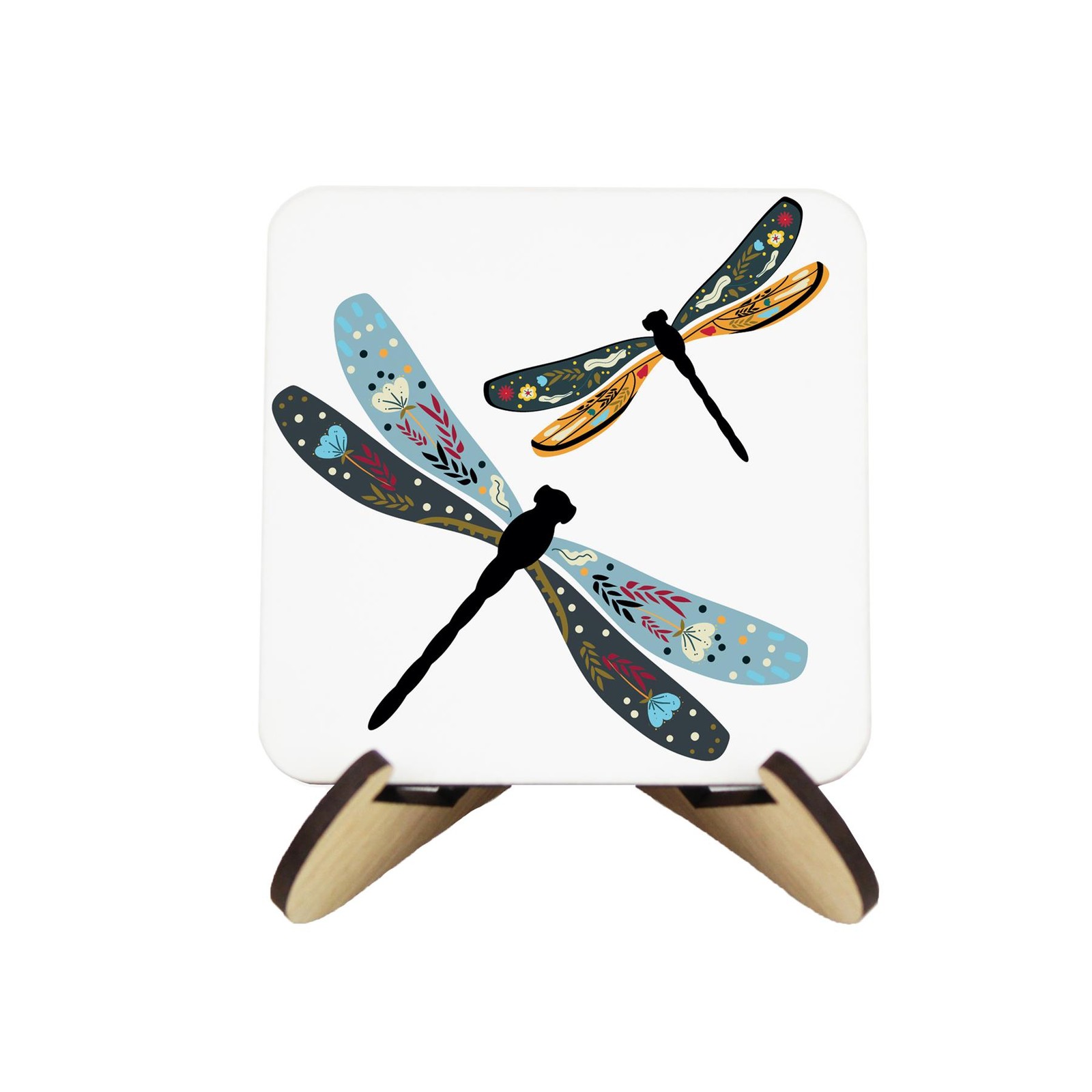 Colourful Dragonflies Cork Coaster Set - Set of 4 & Stand Gift