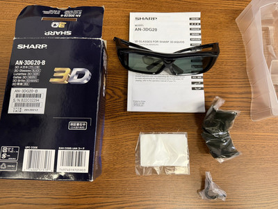 Sharp AN-3DG20-B 3D Glasses Black Rechargeable With Operation Manual Used