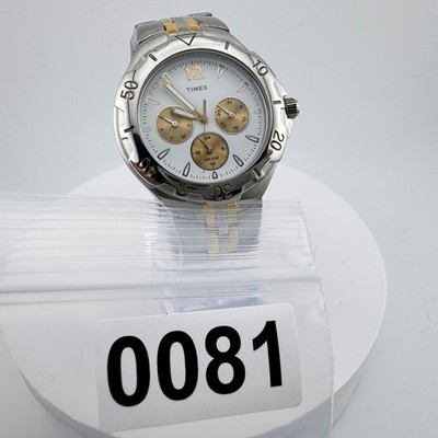 Vintage Timex Two-Tone Silver/Gold Stainless Quartz Watch SR