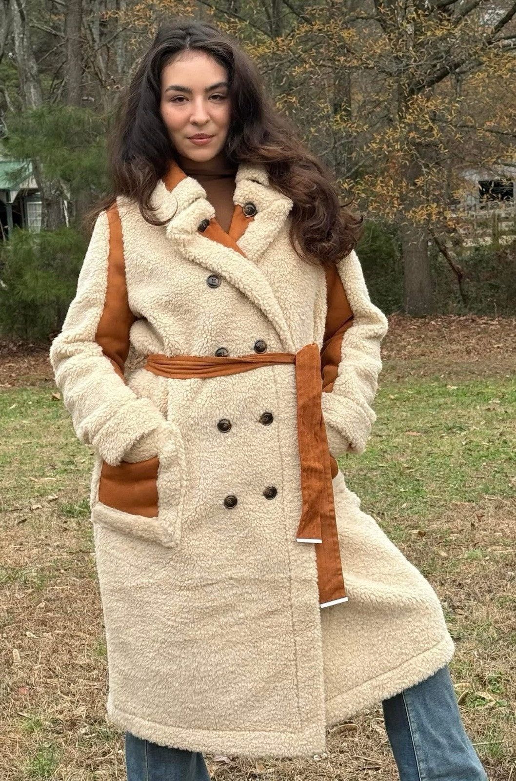 Karen Millen Tan Suede Sherpa Teddy Coat UK16 US12 NWT