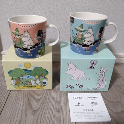 Set of 2 Arabia Moomin Mug 0.3L Simple Joy Pink & Blue Japan