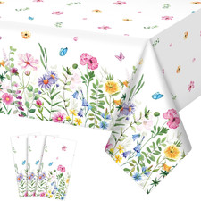 3Pcs Spring Floral Plastic Tablecloth,Pink Purple Blue Flower Butterfly Disposab