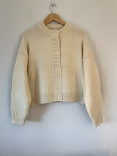 ASOS Cardigan, Large, Cream Cropped Crew Neck Long Sleeve Cardigan, L 16-18 NEW