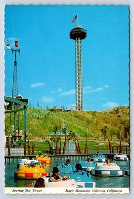 Vintage Postcard MAGIC MOUNTAIN Soaring Sky Tower Bumper Boats Valencia CA