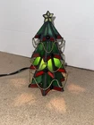 Vintage 10" Tiffany Style Stained Glass Lighted Christmas Tree Lamp