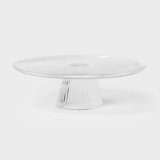 Ribbed Large Glass Cake Stand Clear Handcrafted Round Dessert  38